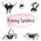 Watercolor Black spiders isolated on white background in cartoon style