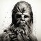 Watercolor Black And White Portrait Of Chewbacca With Photocopy Lines
