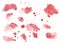 Watercolor bloody red splashes texture background. Hand drawn blood blots drawing vector art.