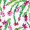 Watercolor Blooming Christmas Cactus Seamless Pattern, Thanksgiving cactus, Flowers Schlumbergera