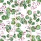 Watercolor Blooming Eucalyptus Seamless Pattern, Natural Vintage Watercolor Texture