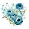Watercolor Blue Anemone Flowers Bouquet - Romantic Whimsy