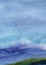 Watercolor blue background. Abstract landscape depicting high blue clear sky merging with mountains and small green