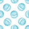 Watercolor blue ball of yarn seamless pattern on white background