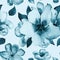 Watercolor blue blossom flowers seamless pattern background.