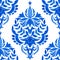 Watercolor blue damask seamless pattern, indigo renaissance tiling ornament
