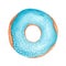 Watercolor blue donut with coconut flakes.