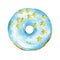 Watercolor blue donut with sprinkles isolated on white background