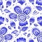 Watercolor blue folk floral flower seamless pattern. Ethnic texture art Ukrainian motif