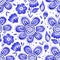 Watercolor blue folk floral flower seamless pattern. Ethnic texture art Ukrainian motif