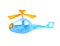 Watercolor blue helicopter with a yellow propeller in a children`s cartoon simple style on a white background isolated.