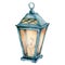 Watercolor blue lantern. Hand painted lantern with candle isolated on white background. Vintage glowing lamp. Christmas