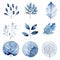Watercolor Blue Leaf Set: Naturalistic Flora And Fauna Illustrations