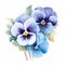 Watercolor Blue Pansies Illustration - Symmetrical Arrangement Clipart