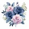 Watercolor Blue And Pink Rose Bouquet Clipart With Gothic Romanticism