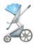 Watercolor blue pram