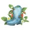 Watercolor blue rain boots with wild strawberries