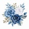 Watercolor Blue Roses With Leaves In Dark White And Light Gray Style