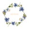 Watercolor blue spotted orchids wreath, hand painted on a white background