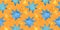 Watercolor blue stars with yellow comets, seamless pattern, banner on a bright orange background