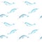 Watercolor blue teal narwhals seamless pattern background