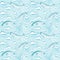 Watercolor blue teal narwhals wavy stripes seamless pattern background