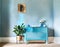 Watercolor of Blue wall commode decor in living