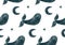 Watercolor blue whale and moon. Cute nautical navy cartoon animal pattern