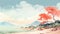 Watercolor Blustery: Dreamlike Illustration Of A Coastal Landscape