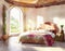 Watercolor of Bohemian bedroom with ed bed and stunning Rendered in