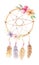Watercolor Bohemian Dreamcatcher Flowers Yellow Feathers Beads Leaves Bouquet