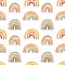 Watercolor boho pastel pink and terracotta rainbows seamless pattern on white background. Warm earth neutral color palette.