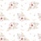 Watercolor boho seamless pattern with hand painted tropical dried palm leaves, pampas branches and cherry flowers