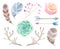 Watercolor boho set of flowers and antlers