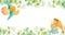 Watercolor border with angels and flowers. Wedding banner, church holiday background, birthday decoration. Easter, Christmas, bapt
