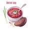 Watercolor borscht or borsch or beetroot soup
