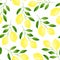 Watercolor botanical seamless pattern with branches of ripe lemons and green leaves