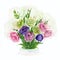 Watercolor bouquet with delicate spring eustoma flowers.