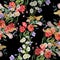 Watercolor bouquet flowers of field. Seamless pattern on a black background.