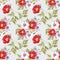 Watercolor bouquet meadow flowers. Seamless pattern on a milky background.