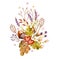 Watercolor bouquet with oak leaves lavender acorns, great design for any purposes. Delicate handpainted floral