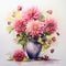 Watercolor Bouquet: Pink Dahlia Daisies In A Vase