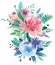 Watercolor bouquet vector clip art. Pink and blue floral