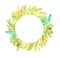 Watercolor branch wreath leaf nature. Floral olive illustration frame round tree decoration. Summer plant food isolated