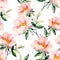 Watercolor briar flowers seamless pattern. Dog Rose branches