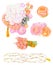 Watercolor bridal elements flowers and pearls