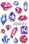 Watercolor bright hand-drawn gems set