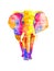 Watercolor bright rainbow neon elephant on a white background isolated. Colorful multicolored big adult of mammal