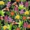Watercolor bright tropical seamless pattern on black