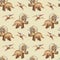 Watercolor brown dinosaurus. Seamless pattern. Cute triceratops, pterodactyl